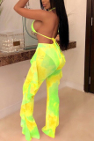 Yellow Patchwork Print crop top bandage backless Mesh Hooded Out Fashion Sexy adult Swimwears