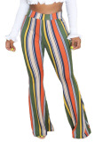 Olive green White Blue Pink Yellow Olive green Color blue Elastic Fly High Striped Loose Pants Bottoms