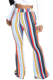Pink White Blue Pink Yellow Olive green Color blue Elastic Fly High Striped Loose Pants Bottoms