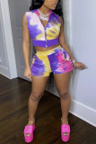 purple Milk Silk Fashion Sexy adult Ma'am Print Tie Dye Two Piece Suits pencil Sleeveless Two Pieces