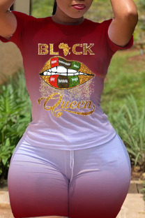 Red Sexy Print pencil Short Sleeve Two Pieces