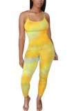Yellow Fashion Light Print Polyester Sleeveless Slip Jumpsuits