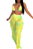 Yellow Patchwork Print crop top bandage backless Mesh Hooded Out Fashion Sexy adult Swimwears