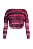 Red Polyester O Neck Long Sleeve Patchwork crop top Mesh  Tees & T-shirts