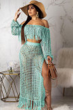 White Polyester Sexy Fashion tassel HOLLOWED OUT perspective Patchwork A-line skirt Long Sleeve 