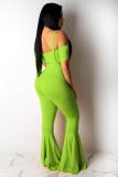 Fluorescent green Sexy Fashion Solid crop top Bandage Slim fit asymmetrical HOLLOWED OUT Straight Two-piece
