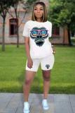 White Casual Solid Straight Short Sleeve Two-Piece Short Set