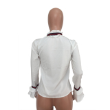 White Peter Pan Collar Long Sleeve ruffle Blouses & Shirts