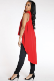 Red Polyester O Neck Sleeveless Patchwork Solid asymmetrical  Tees & T-shirts