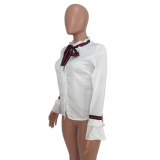 White Peter Pan Collar Long Sleeve ruffle Blouses & Shirts