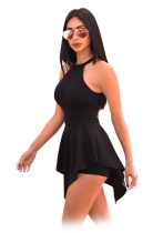 Black Backless Solid Fashion sexy Rompers