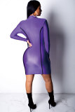 purple Sexy Fashion Cap Sleeve Long Sleeves V Neck Slim Dress Mini Patchwork chain  Club Dresses