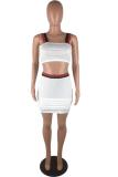 White Sexy Fashion crop top Solid Patchwork Regular Two-Piece Dress
