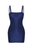 Blue Fashion Sexy Spaghetti Strap Sleeveless Slip Sheath Mini Solid backless Sequin Club Dress