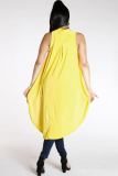 Yellow Polyester O Neck Sleeveless Patchwork Solid asymmetrical  Tees & T-shirts