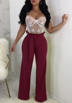 Red Fashion Solid Flat Wide Leg Pants Midweight Pants