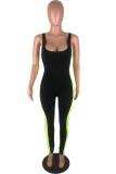 Black Fashion Casual Fluorescent Striped Solid Polyester Sleeveless Slip  Jumpsuits