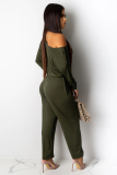 Army Green Casual Fashion Solid Long Sleeve one word collar Jumpsuits