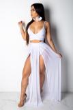White Chiffon Sexy Fashion Solid Patchwork A-line skirt Two-Piece Dress