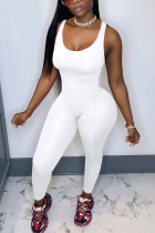 White Fashion Sexy Solid Milk. Sleeveless O Neck Jumpsuits