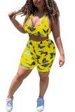 Yellow Fashion Sexy adult Ma'am Animal Prints Print Two Piece Suits pencil Sleeveless Two Pieces