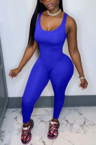 Color blue Fashion Sexy Solid Milk. Sleeveless O Neck Jumpsuits