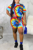 Yellow Fashion Sexy adult Ma'am Patchwork Print Two Piece Suits Straight Short Sleeve Two Pieces