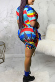 multicolor Fashion Sexy adult Ma'am Patchwork Print Two Piece Suits Straight Short Sleeve Two Pieces