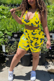Yellow Fashion Sexy adult Ma'am Animal Prints Print Two Piece Suits pencil Sleeveless Two Pieces