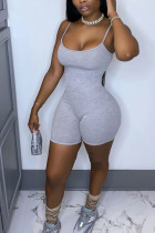 Grey Fashion Sexy Solid Sleeveless Slip Rompers