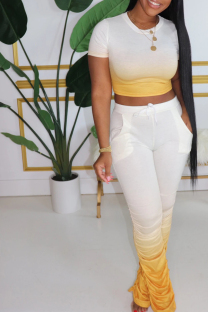 Yellow Casual Print Boot Cut Short Sleeve Two Pieces
