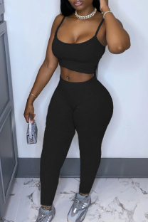 Black Casual Solid pencil Sleeveless Two Pieces