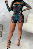 purple Polyester Sexy Patchwork Print Skinny Long Sleeve Two Pieces