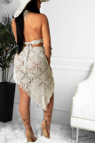 White blend Tassel backless perspective Hooded Out Sexy Swimwears