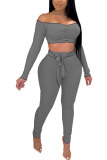 Grey Fashion Celebrities adult Ma'am Solid Two Piece Suits pencil Long Sleeve Two Pieces