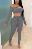 Grey Fashion Celebrities adult Ma'am Solid Two Piece Suits pencil Long Sleeve Two Pieces