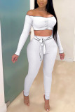 White Fashion Celebrities adult Ma'am Solid Two Piece Suits pencil Long Sleeve Two Pieces