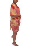 Green Fashion Sexy adult Ma'am Print Tie Dye Two Piece Suits pencil Short Sleeve Two Pieces