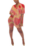 purple Fashion Sexy adult Ma'am Print Tie Dye Two Piece Suits pencil Short Sleeve Two Pieces