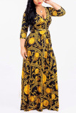 Green Modaier Fashion adult Ma'am Lightly cooked Cap Sleeve 3/4 Length Sleeves V Neck Swagger Floor-Length Print Dresses