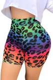 Leopard print Green Brown Leopard print rose red colour Elastic Fly Mid Print Straight Capris Bottoms