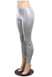 Apricot Polyester Mid Sequin Straight Pants 