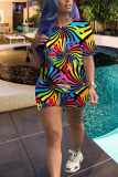 Pink Polyester Cute Fashion Casual Print Two Piece Suits Geometric Patchwork Gradient Striped Loose Short