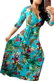 Black Modaier Fashion adult Ma'am Lightly cooked Cap Sleeve 3/4 Length Sleeves V Neck Swagger Floor-Length Print Dresses