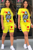 Yellow venetian Fashion Casual Print Two Piece Suits Straight Short Sleeve Two Pieces