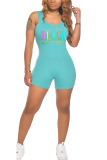 Light Green Fashion Sexy Print letter Sleeveless O Neck Rompers