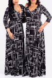 White Modaier Fashion adult Ma'am Lightly cooked Cap Sleeve 3/4 Length Sleeves V Neck Swagger Floor-Length Print Dresses