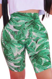 rose red Green Brown Leopard print rose red colour Elastic Fly Mid Print Straight Capris Bottoms