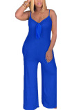 Blue Fashion Casual Solid Sleeveless Slip Jumpsuits