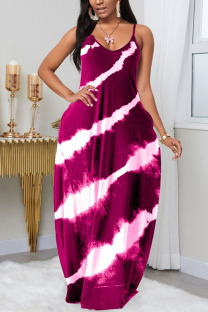 Wine Red Polyester Fashion Sexy adult Ma'am Slip Print Gradient Plus Size 